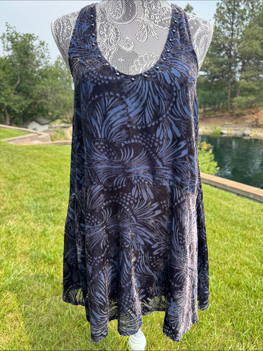 Free People Ellie Burnout Velvet Halter Navy Mini Dress XS